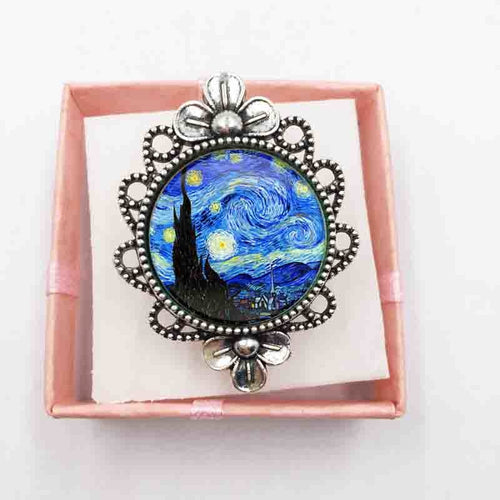 1 pc glass dome silver ring Starry Night by Vincent