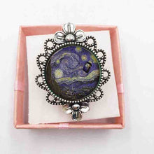 Load image into Gallery viewer, 1 pc glass dome silver ring Starry Night by Vincent