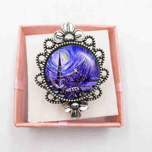 Load image into Gallery viewer, 1 pc glass dome silver ring Starry Night by Vincent