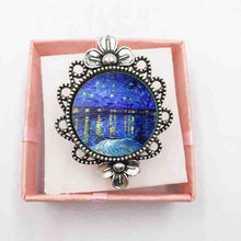 Load image into Gallery viewer, 1 pc glass dome silver ring Starry Night by Vincent