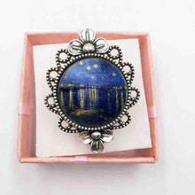 Load image into Gallery viewer, 1 pc glass dome silver ring Starry Night by Vincent