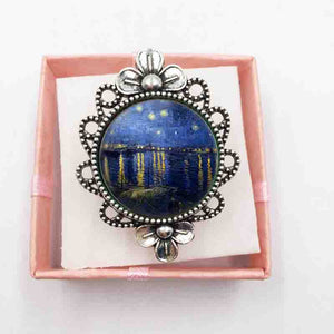 1 pc glass dome silver ring Starry Night by Vincent