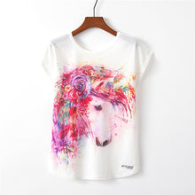 Load image into Gallery viewer, Alisister Women Painting Art T Shirts Print Rainbow Unicorn Pony T-shirt Horse/Grumpy Cat/Marilyn Monroe Flamingos Tees Tops