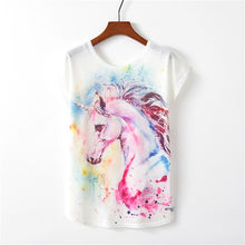 Load image into Gallery viewer, Alisister Women Painting Art T Shirts Print Rainbow Unicorn Pony T-shirt Horse/Grumpy Cat/Marilyn Monroe Flamingos Tees Tops