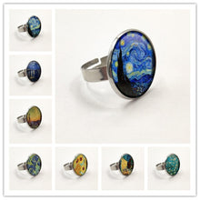 Load image into Gallery viewer, New Glass Dome Rings The Starry Night by Vincent
